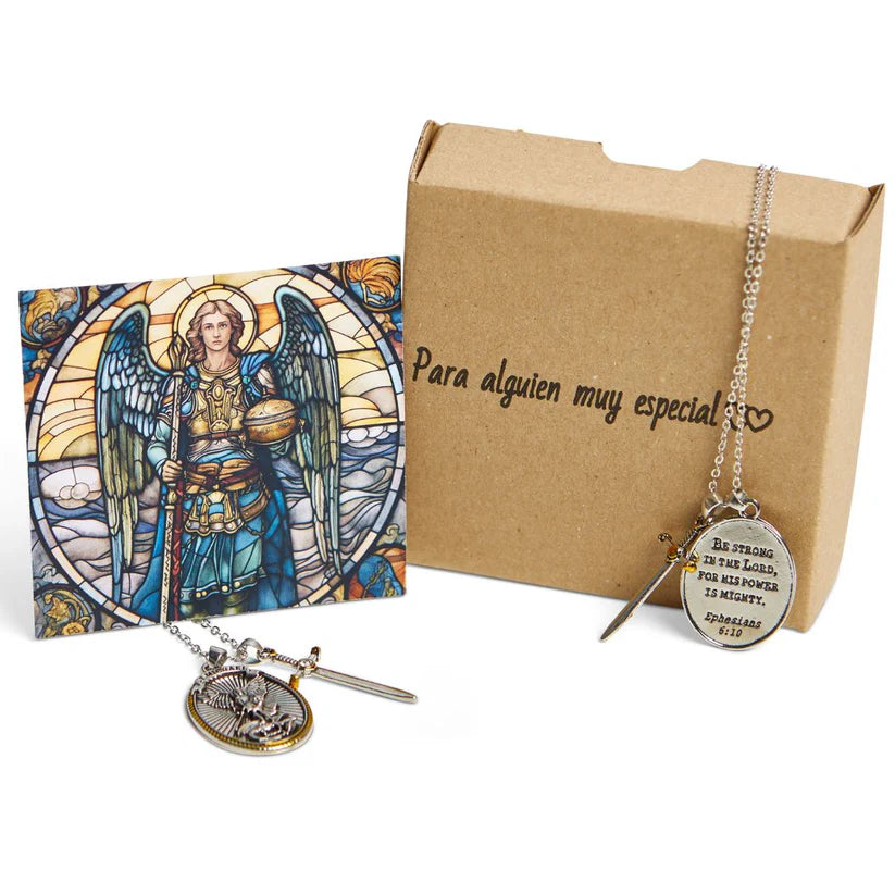COLLAR Y MEDALLA DE SAN MIGUEL ARCÁNGEL + CAJA DE REGALO