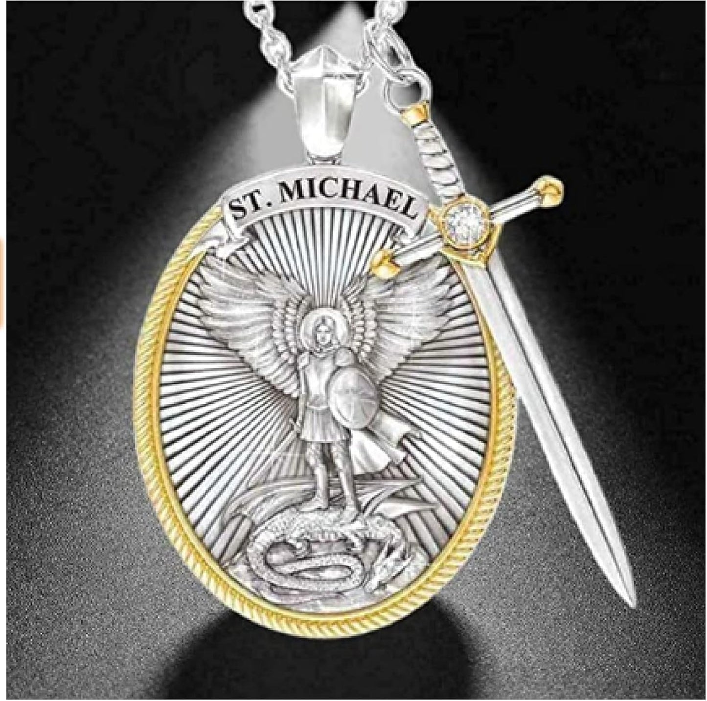 COLLAR Y MEDALLA DE SAN MIGUEL ARCÁNGEL + CAJA DE REGALO