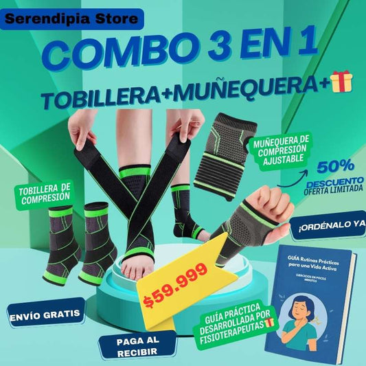 COMBO ✨3 EN 1 ✨TOBILLERA AJUSTABLE ORTOPÉDICA DE COMPRESIÓN + MUÑEQUERA AJUSTABLE ORTOPÉDICA DE COMPRESIÓN + 🎁 REGALO POR TU COMPRA