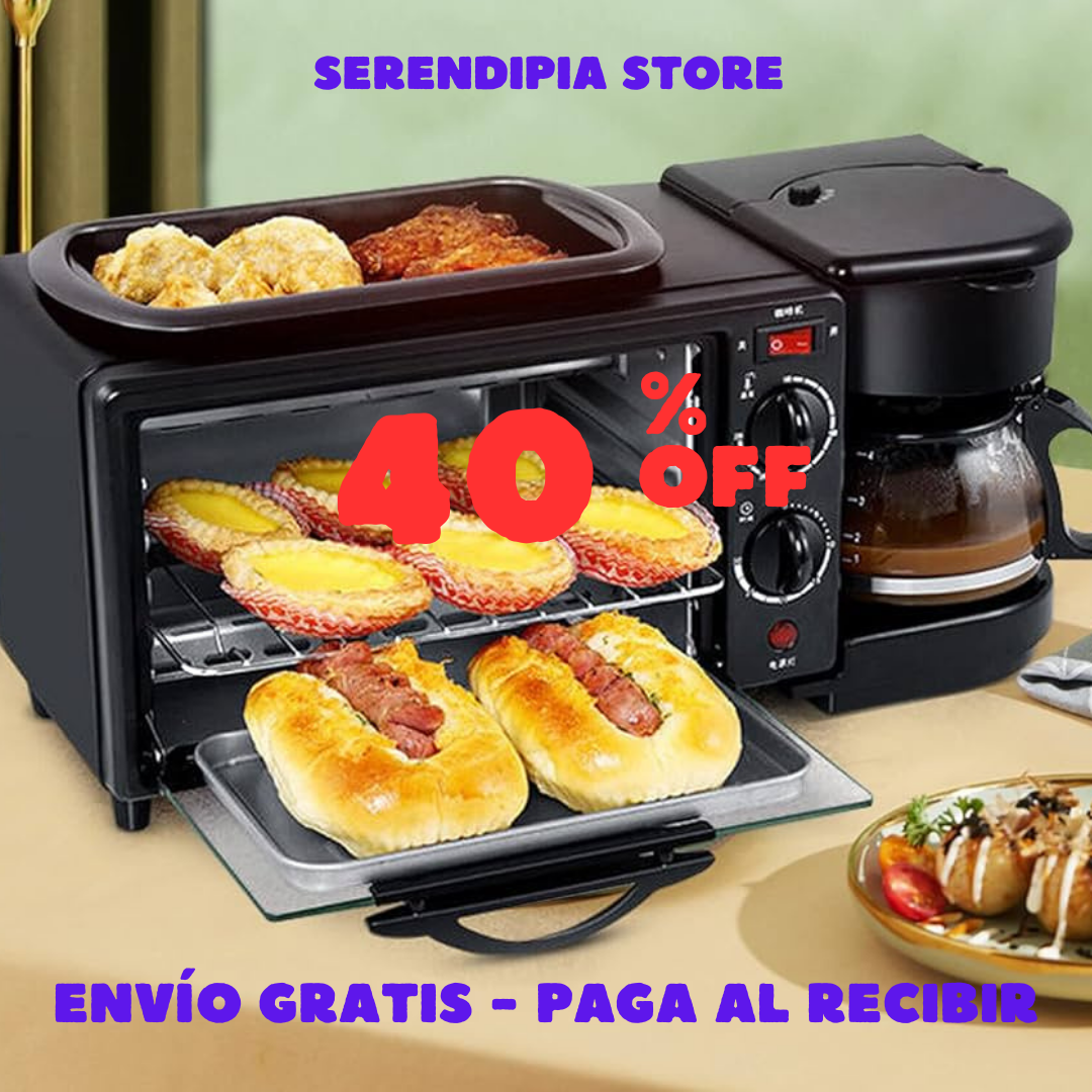 MÁQUINA MULTIFUNCIONAL SOKANY 3 EN 1 HORNO ELÉCTRICO, CAFETERA Y PARRILLA