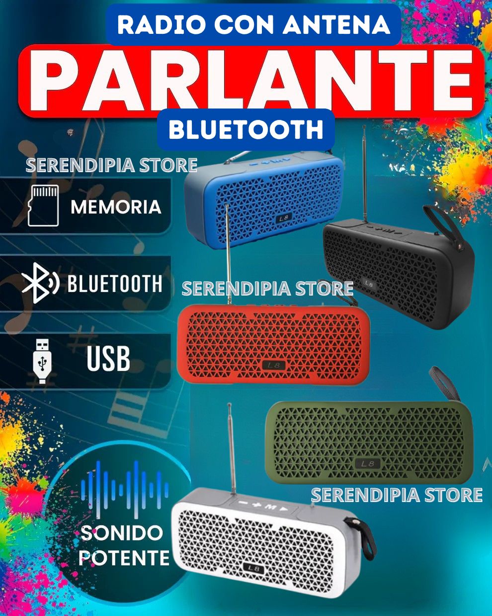 RADIO PARLANTE BLUETOOTH CON ANTENA