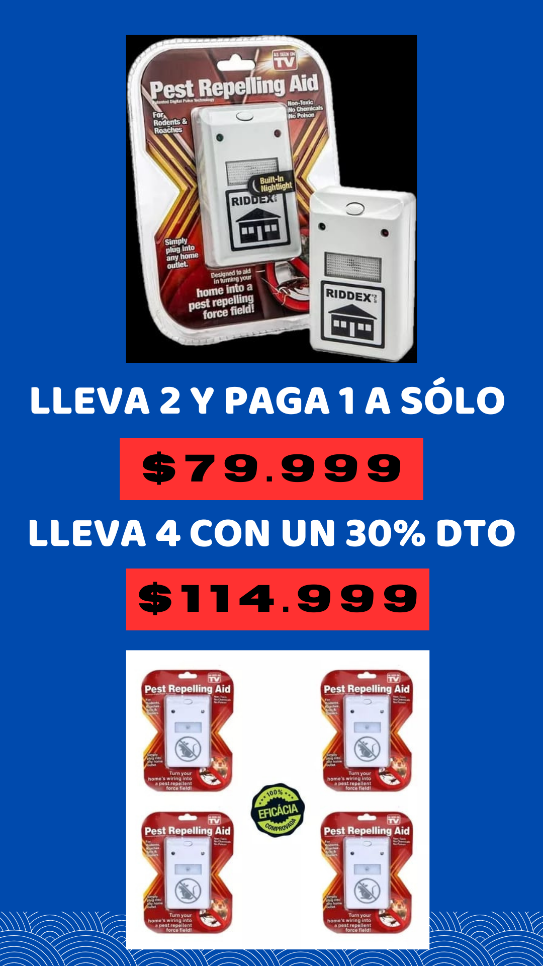 RIDDEX REPELENTE ELECTRÓNICO ANTI PLAGAS POR ULTRASONIDO