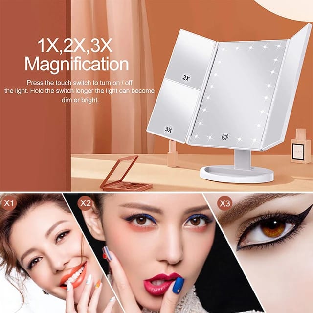 MIRROR GLAM- Espejo Led de Tres Caras Táctil
